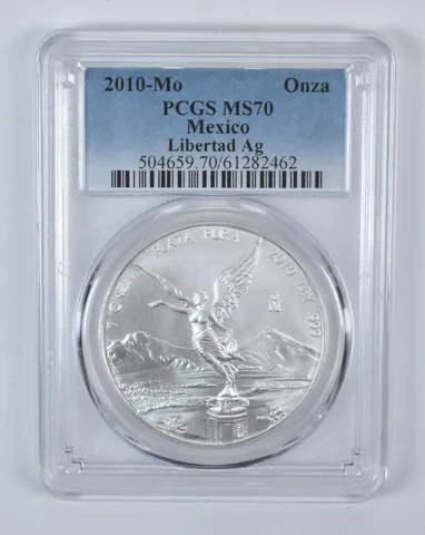 2010 Mo Mexico 1 Onza Silver Libertad MS70 PCGS Blue Label