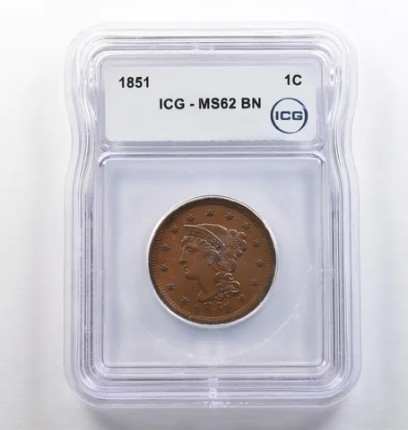 1851 Braided Hair Large Cent MS62 BN ICG *4088