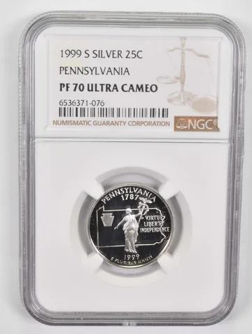 1999-S Pennsylvania Quarter Silver PF70 UCAM NGC Brown Lbl