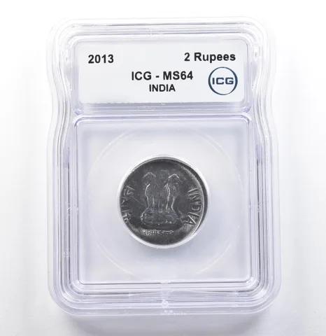 2013 India 2 Rupees Off Center Error MS64 ICG *9952