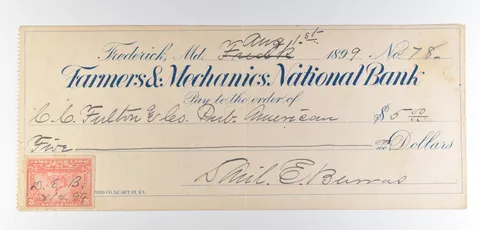 1899 Frederick MD Farmers & Mechanics National Bank Check $5 *8545