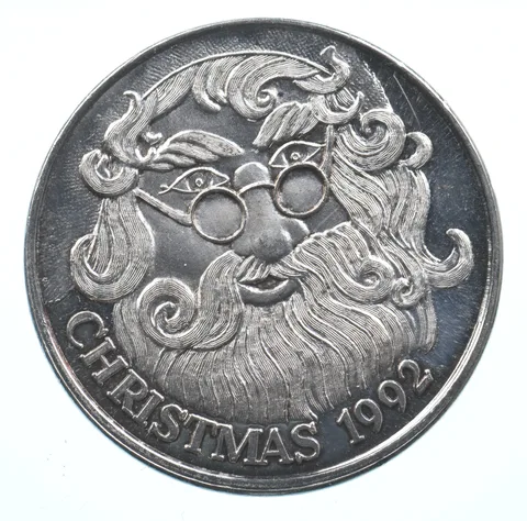 VINTAGE Art Bar/Round 1992 Christmas Greetings 1 Oz. .999 Silver 1 T Ounce *797