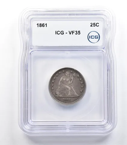 1861 Seated Liberty Quarter VF35 ICG *9303