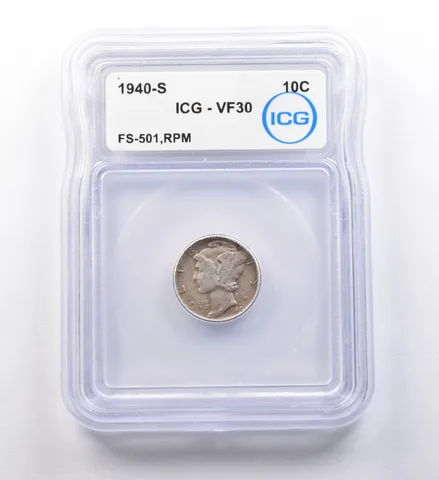 1940-S Mercury Dime FS-501 RPM VF30 ICG a9722