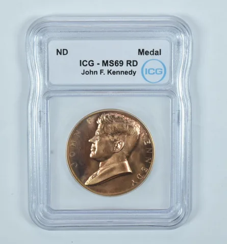 (ND) Presidential Medal Bronze John F Kennedy MS69 RD ICG