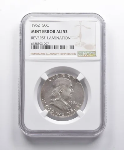 Mint Error AU53 1962 Franklin Half Dollar REV Lamination NGC *8781
