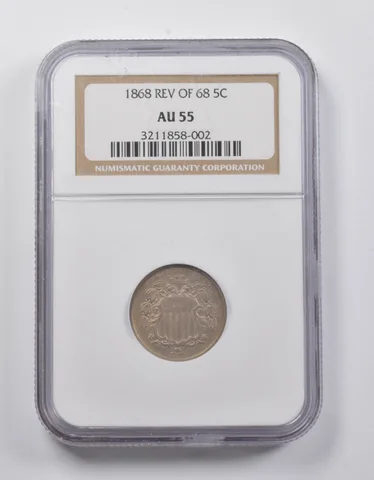 AU55 1868 REV Of 68 Shield Nickel NGC a3994