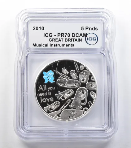 2010 Great Britain 5 Pounds Silver Musical Instruments PR70 DCAM ICG a3659