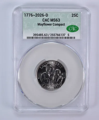 2026-D Mayflower Compact Quarter MS63 CAC CACg