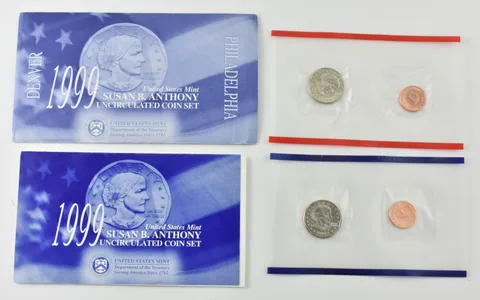 1999 Susan B Anthony $1 Uncirculated Coin Set w/ OGP Envelope P+D (2 coins)