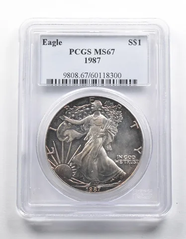 MS67 1987 American Silver Eagle PCGS Insane Color a2343