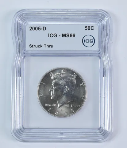 2005-D Kennedy Half Dollar Mint Error Struck Thru MS66 ICG *9336