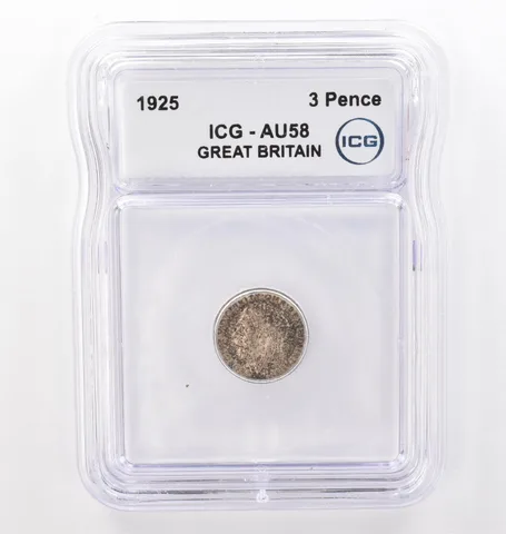 1925 Great Britain 3 Pence AU58 ICG Beautiful Tone *0104