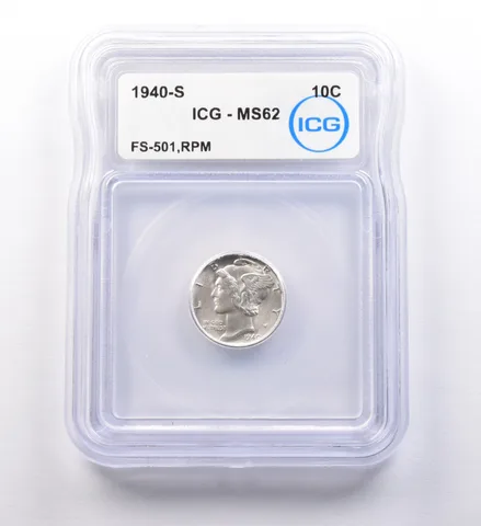 1940-S Mercury Dime FS-501 RPM MS62 ICG *9726