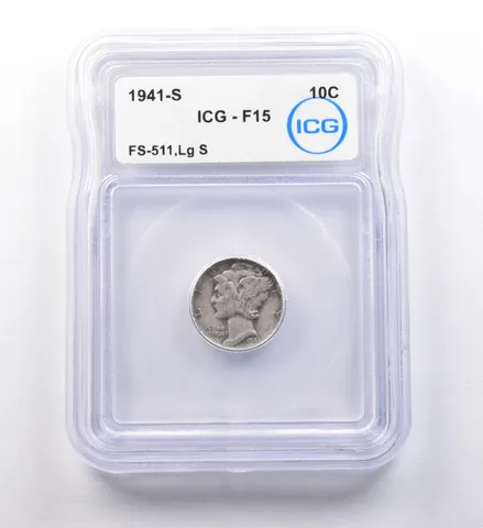 1941-S Mercury Dime FS-511, Large S F15 ICG a9707