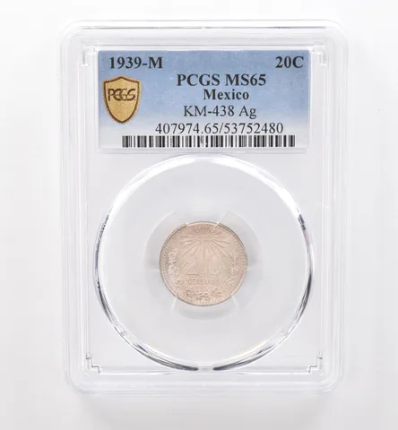 1939 M Mexico 20 Centavos Silver KM-438 MS65 PCGS Beautiful Tone *9524