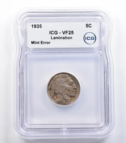 1935 Indian Head Buffalo Nickel Mint Error Lamination VF25 ICG *2220