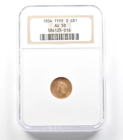 1854 $1 Indian Princess Head Gold Dollar Type 2 AU58 NGC a2171