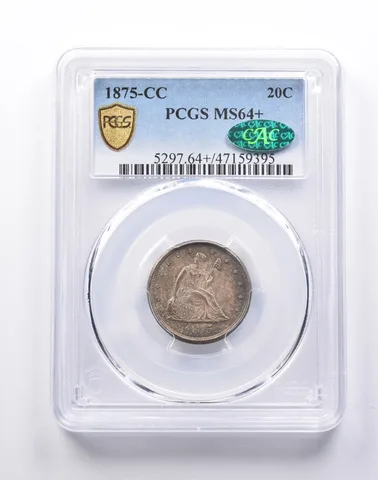 MS64+ 1875-CC Seated Liberty Twenty Cent Piece CAC PCGS *1479