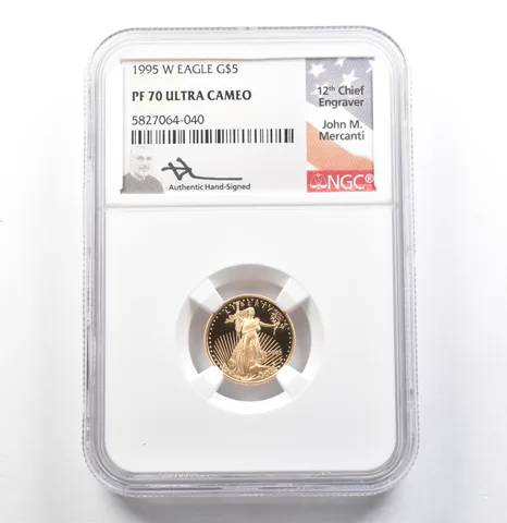 1995-W $5 American Gold Eagle Mercanti 1/10 Oz PF70 UCAM NGC *0093