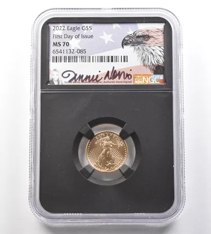 2022 $5 American Gold Eagle Jeannie Norris FDOI 1/10 Oz Gold MS70 NGC *0998
