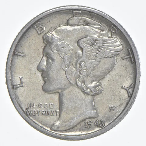 1943-D Mercury Dime 90% Silver AU Almost Unc
