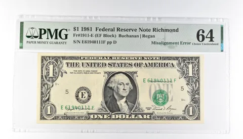 PMG 64 Choice Unc $1 1981 FRN Richmond Fr#1911-E Misalignment Error *3197