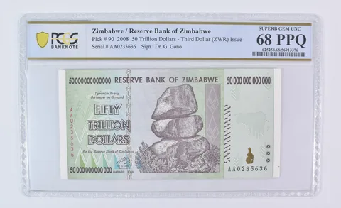 2008 Zimbabwe 50 Trillion Dollars Third Dollar Issue Superb Gem Unc 68 PPQ PCGS