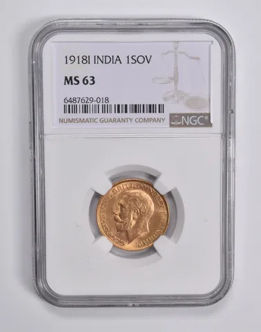 MS63 1918 I India Gold 1 Sovereign NGC a6506