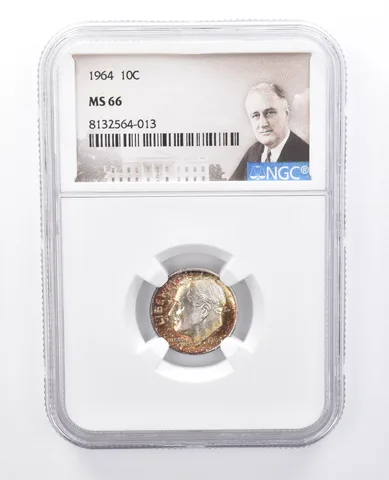 1964 Roosevelt Dime MS66 NGC Red/Orange Tone *7951