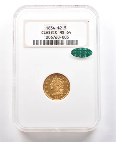 1834 $2.50 Classic Head Gold Quarter Eagle MS64 NGC CAC *2136