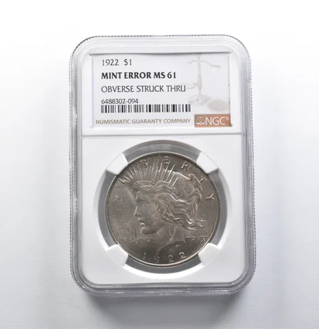 Mint Error MS61 1922 Peace Silver Dollar OBV Struck Thru NGC a2787