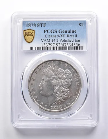 Genuine 1878 8TF Morgan Silver Dollar VAM 14.2 Polished Ear Cleaned PCGS a7647