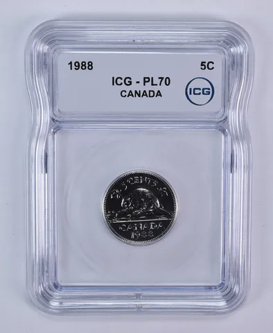 1988 Canada 5 Cents Beaver PL70 ICG