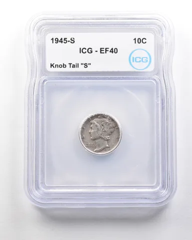 1945-S Mercury Dime Mint Error Knob Tail "S" EF40 ICG a1722