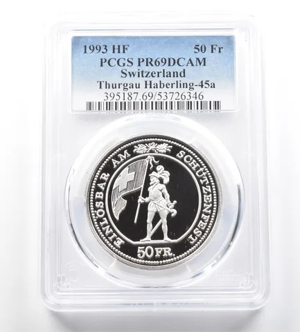 1993 HF Switzerland 50 Francs Thurau Haberling PR69 PCGS Shooting Medal *7685