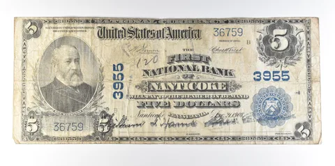 1902 $5 National Currency Nanticoke PA Ch#3955 Large Note Blue Seal *8082
