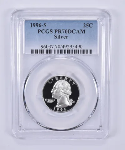 1996-S Washington Quarter Silver PR70 DCAM PCGS Blue Label