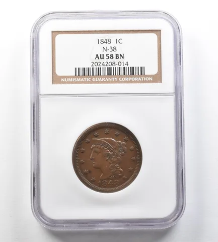1848 Braided Hair Large Cent N-38 AU58 BN NGC a3449