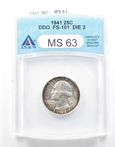 1941 Washington Quarter DDO FS-101 Die 3 MS63 ANACS *2122