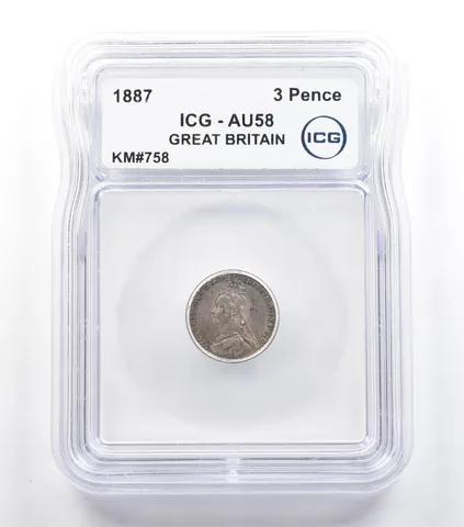 1887 Great Britain 3 Pence KM#758 AU58 ICG *5724