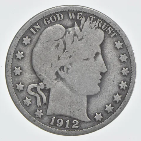 1912-S Barber Half Dollar 90% Silver VG Condition