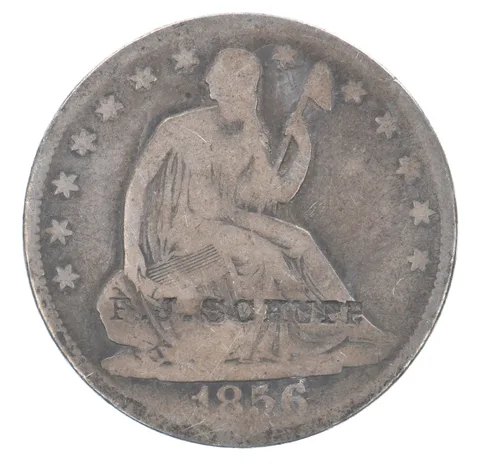 1856-O Seated Liberty Half Dollar Counterstamp F J Shupe Beautiful Tone *8905