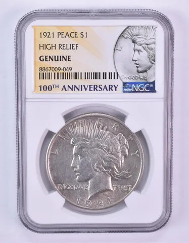1921 Peace Silver Dollar High Relief Genuine NGC *1092