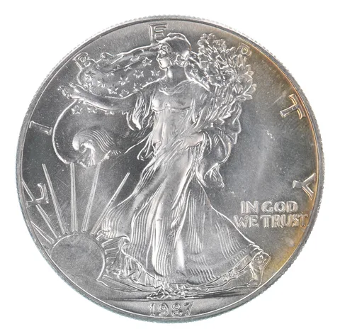 Beautiful Toned - 1987 American Silver Eagle 1 Troy Oz .999 Fine Silver *084