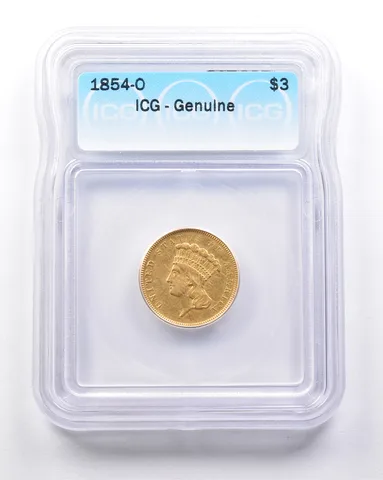 Genuine 1854-O $3 Indian Princess Head Gold Three Dollar Piece ICG *6238