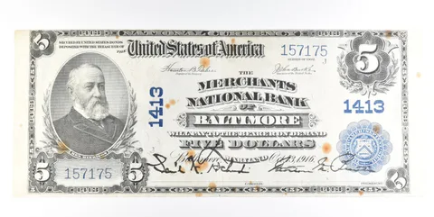 1902 $5 Baltimore MD National Currency Note Large Note CH 1413 a0224