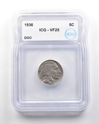 1936 Indian Head Buffalo Nickel Mint Error DDO VF25 ICG *1726