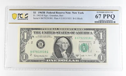 1963 B $1 New York NY FRN Fr#1902-B Superb Gem Unc 67 PPQ PCGS *9254