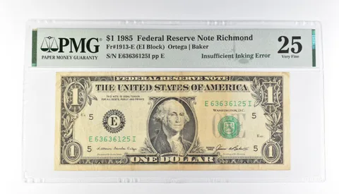 PMG 25 VF $1 1985 FRN Richmond Fr#1913-E Insufficient Inking Error *3182